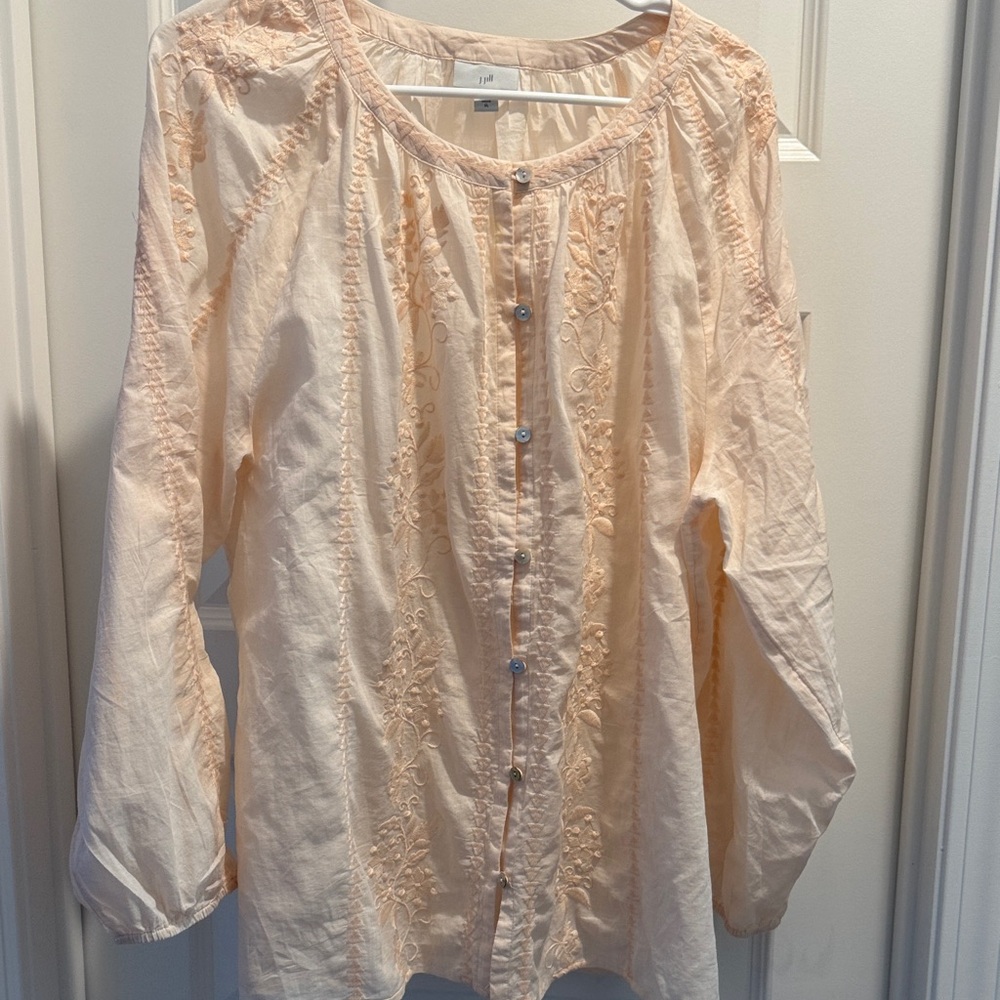 J. Jill Peach Embroidered Button-Down Top